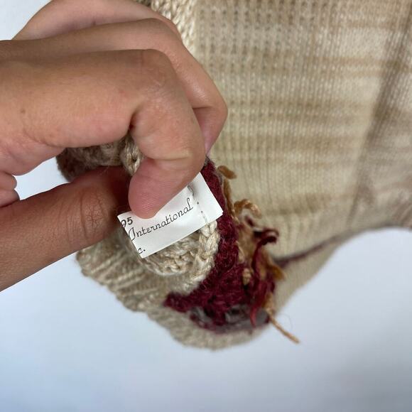 Vintage 90s Spice of Life Fall Leaves Autumn Cream Red Knit Sweater Womens Large - Picture 7 of 11